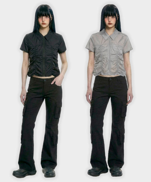 SHIRRING COLLAR - 2 COLORS GREY