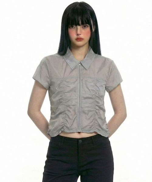 SHIRRING COLLAR - 2 COLORS GREY