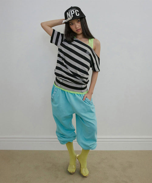 BUTTON STRIPE TEE YELLOW - 3 COLORS MELANGE GREY