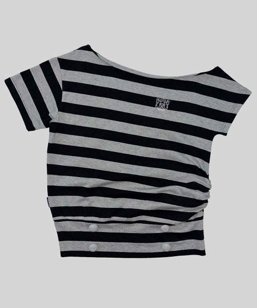 BUTTON STRIPE TEE YELLOW - 3 COLORS MELANGE GREY