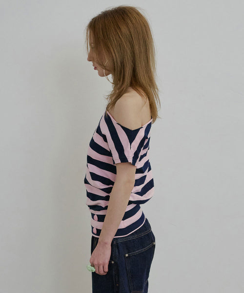 BUTTON STRIPE TEE YELLOW - 3 COLORS PINK