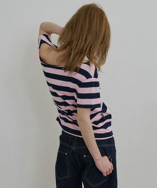 BUTTON STRIPE TEE YELLOW - 3 COLORS PINK