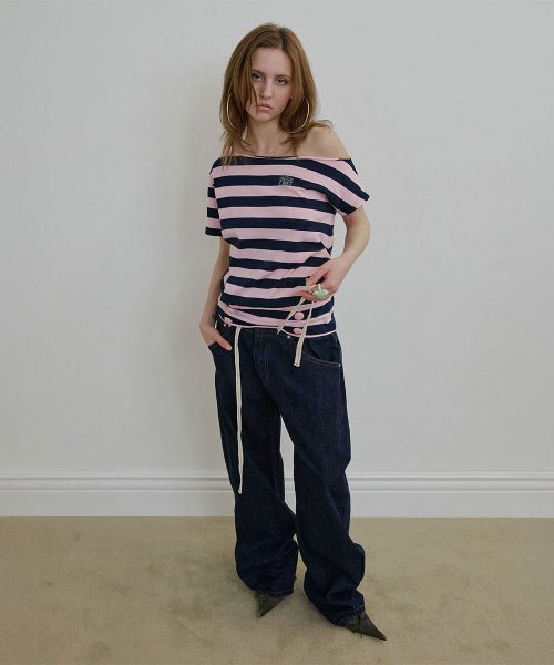 BUTTON STRIPE TEE YELLOW - 3 COLORS PINK