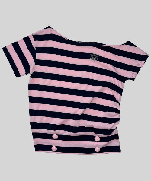 BUTTON STRIPE TEE YELLOW - 3 COLORS PINK