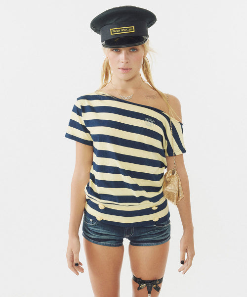 BUTTON STRIPE TEE YELLOW - 3 COLORS YELLOW