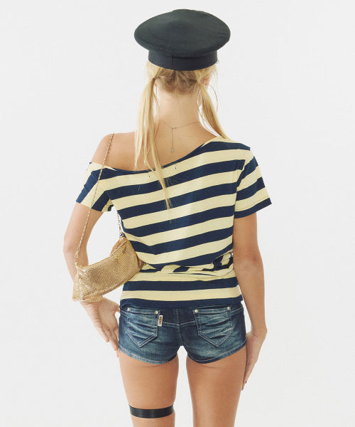BUTTON STRIPE TEE YELLOW - 3 COLORS YELLOW