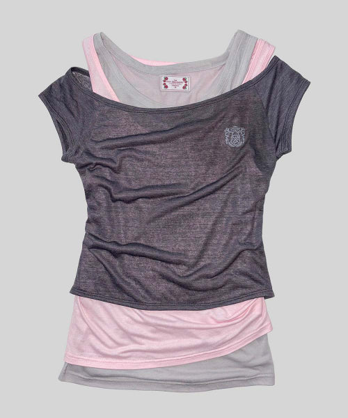 LAZY SLEEVELESS LAYERED TEE PALE - 3 COLORS CHARCOAL