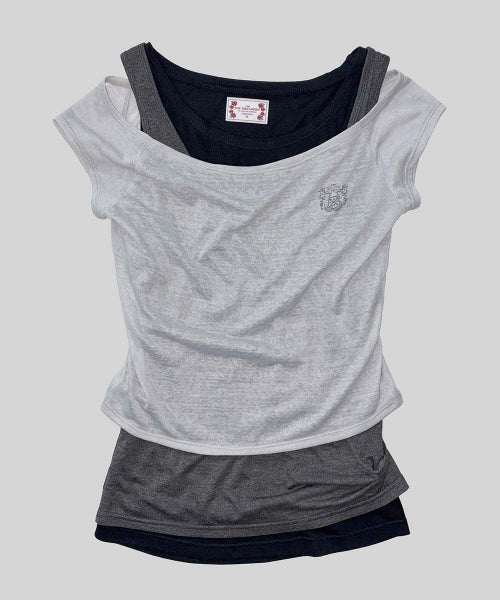 LAZY SLEEVELESS LAYERED TEE PALE - 3 COLORS GREY