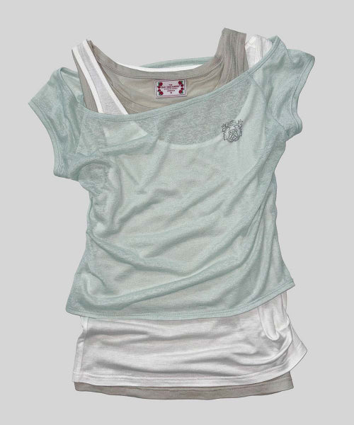 LAZY SLEEVELESS LAYERED TEE PALE - 3 COLORS MINT