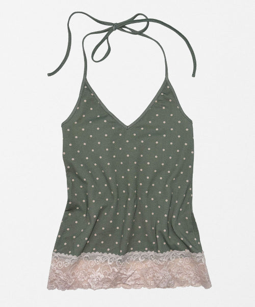 DOT LACE HALTER TOP - 3 COLORS KHAKI
