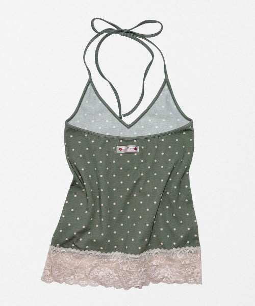 DOT LACE HALTER TOP - 3 COLORS KHAKI
