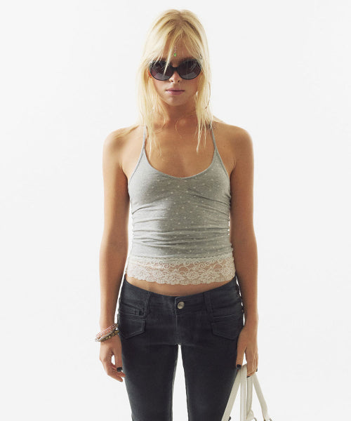 DOT LACE HALTER TOP - 3 COLORS MELANGE GREY