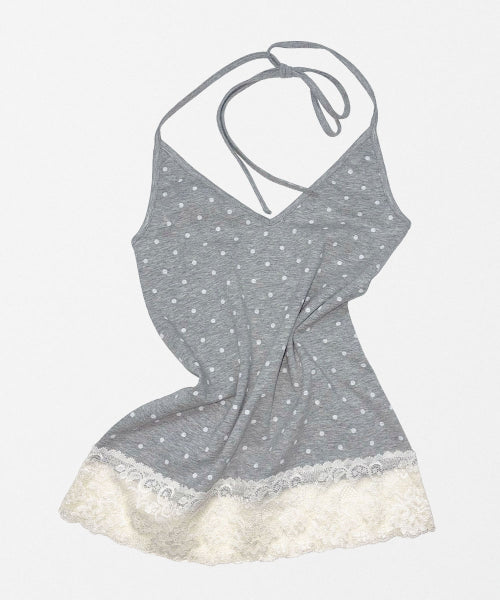 DOT LACE HALTER TOP - 3 COLORS MELANGE GREY