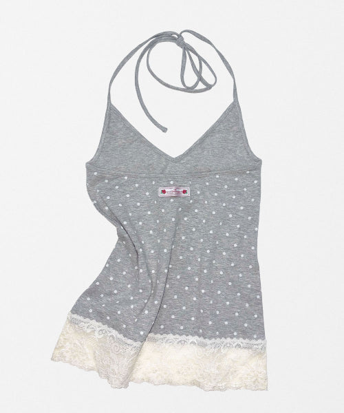 DOT LACE HALTER TOP - 3 COLORS MELANGE GREY