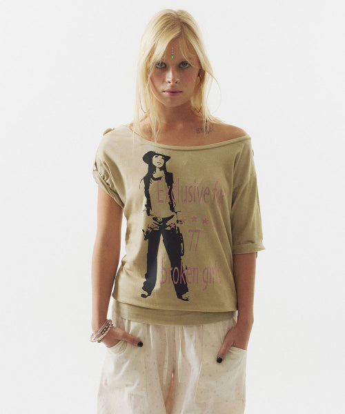 BROKEN GIRLS ROLL UP TEE - 4 COLORS AS SHOWN