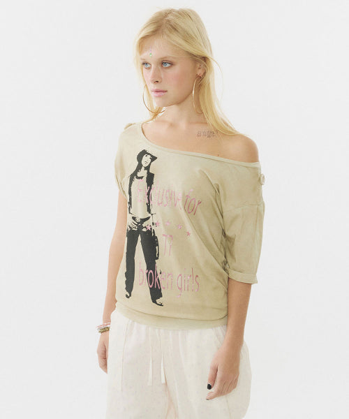 BROKEN GIRLS ROLL UP TEE - 4 COLORS AS SHOWN
