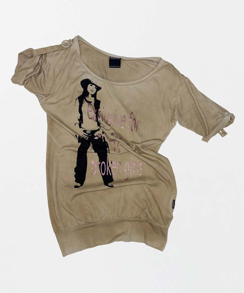 BROKEN GIRLS ROLL UP TEE - 4 COLORS AS SHOWN