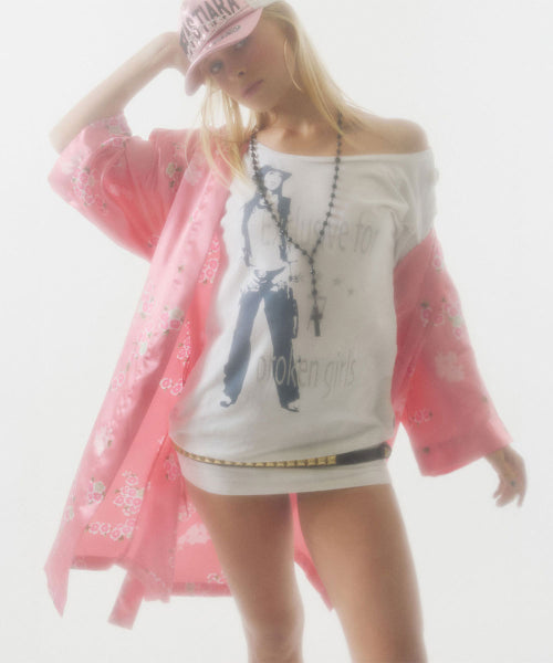 BROKEN GIRLS ROLL UP TEE - 4 COLORS WHITE