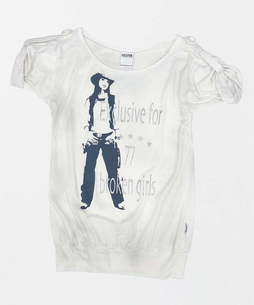 BROKEN GIRLS ROLL UP TEE - 4 COLORS WHITE