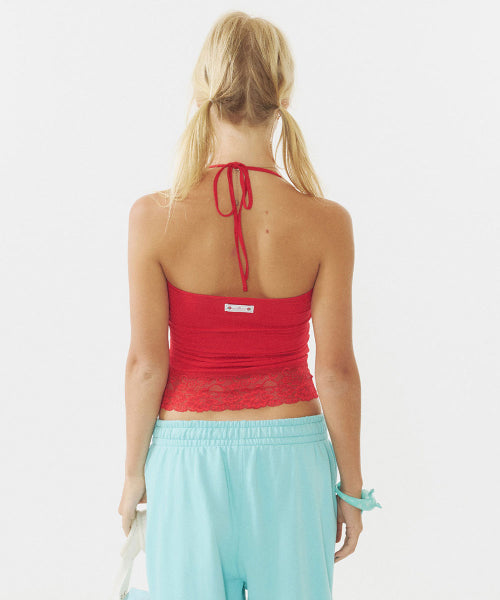 EYELET EMBROIDERY HALTER TOP - 4 COLORS RED