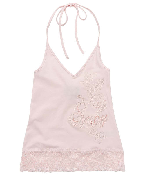 EYELET EMBROIDERY HALTER TOP - 4 COLORS PINK