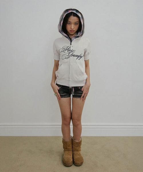 MISS GRUMPY ZIP UP HOODIE - 2 COLORS WHITE