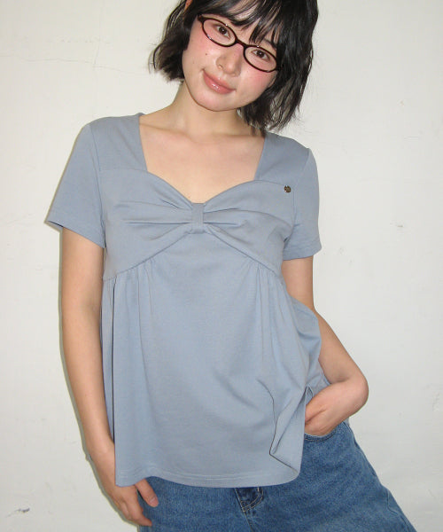 KNOT RIBBON A LINE T SHIRT - 3 COLORS BLUE