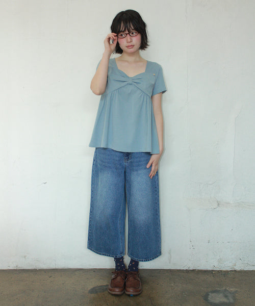 KNOT RIBBON A LINE T SHIRT - 3 COLORS BLUE