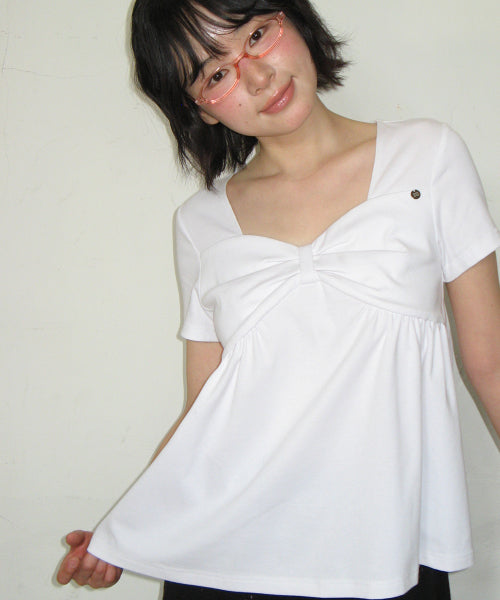 KNOT RIBBON A LINE T SHIRT - 3 COLORS WHITE