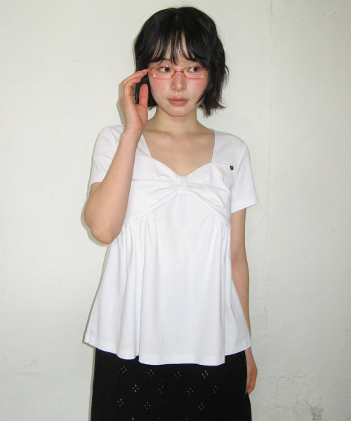 KNOT RIBBON A LINE T SHIRT - 3 COLORS WHITE