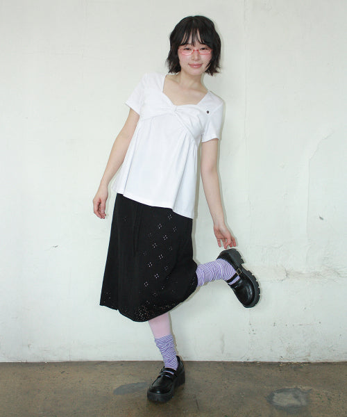 KNOT RIBBON A LINE T SHIRT - 3 COLORS WHITE