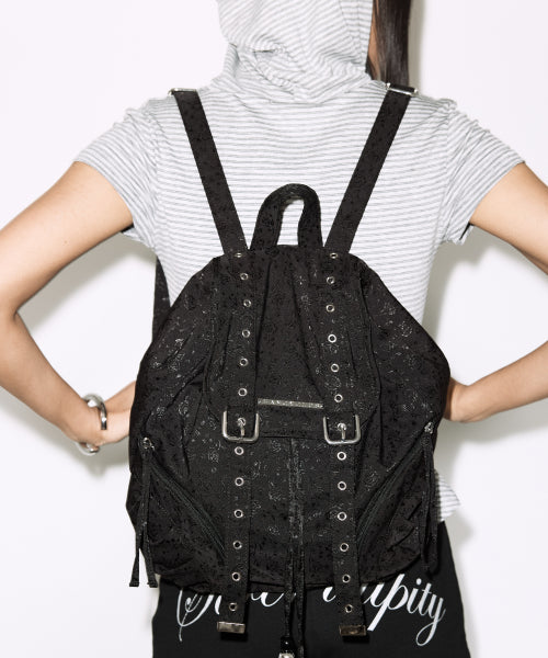 FANCY CLUB SATIN EYELET BACKPACK - 2 COLORS BLACK