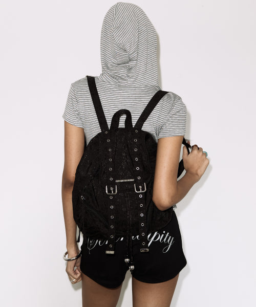 FANCY CLUB SATIN EYELET BACKPACK - 2 COLORS BLACK
