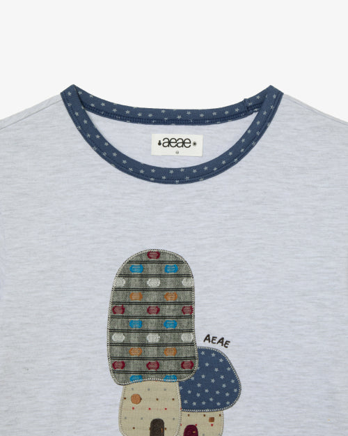 MUSHROOM APPLIQUE TEE - 2 COLORS LIGHT GREY