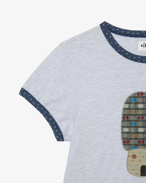 MUSHROOM APPLIQUE TEE - 2 COLORS LIGHT GREY