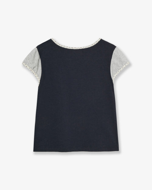 FLOWER BLOCK TEE - 2 COLORS NAVY