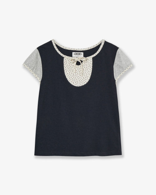 FLOWER BLOCK TEE - 2 COLORS NAVY