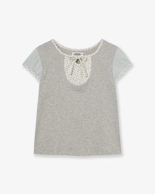 FLOWER BLOCK TEE - 2 COLORS MELANGE GREY