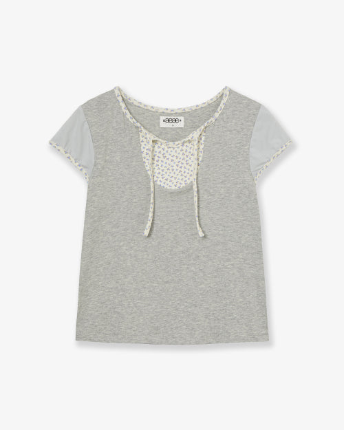 FLOWER BLOCK TEE - 2 COLORS MELANGE GREY