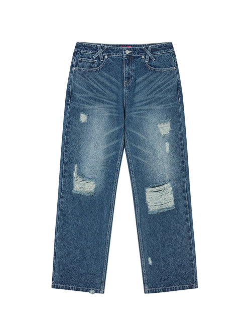 LOW DAMAGE DENIM PANTS BLUE - 2 COLORS