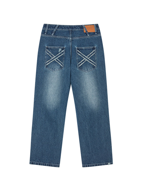 LOW DAMAGE DENIM PANTS BLUE - 2 COLORS