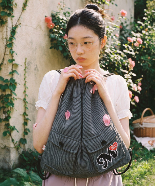 TWO POCKET PATCH STRIPE GYM SACK AS SHOWN