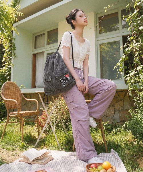 TWO POCKET PATCH STRIPE GYM SACK AS SHOWN