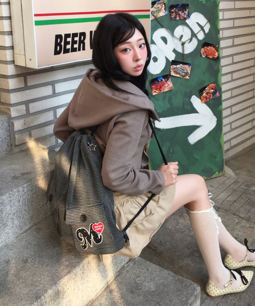 TWO POCKET PATCH STRIPE GYM SACK AS SHOWN