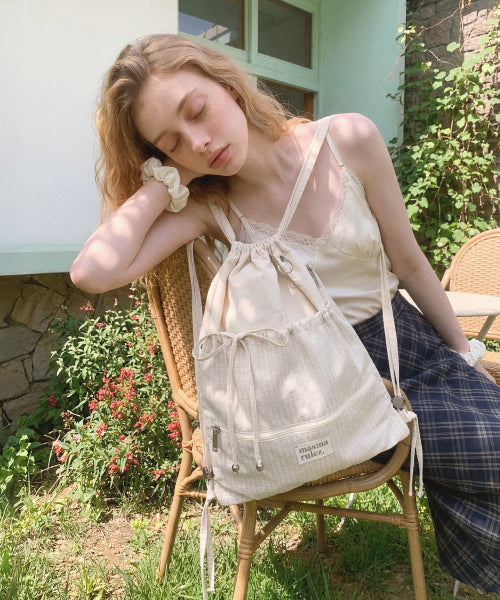 RIBBON GYM SACK - 4 COLORS CREAM