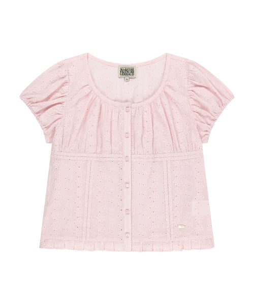 W PUFF SLEEVE LACE SHIRT - 3 COLORS PINK
