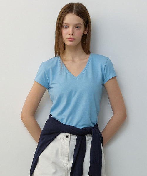LOGO LABEL V-NECK SHORT SLEEVE TEE - 6 COLORS