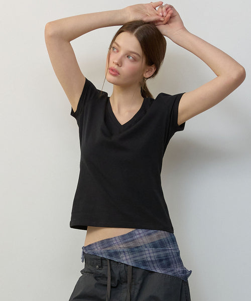 LOGO LABEL V-NECK SHORT SLEEVE TEE - 6 COLORS