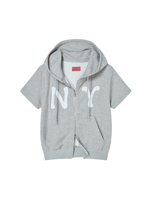 NY APLIQUE SS HOOD ZIP UP GREY - 2 COLORS