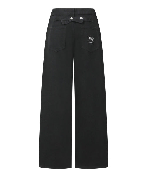 BACK STRAP WIDE PANTS - 2 COLORS BLUE